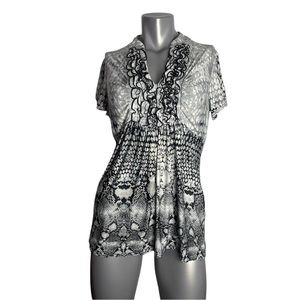 Halo black & White Top V-neck short sleeve Size M